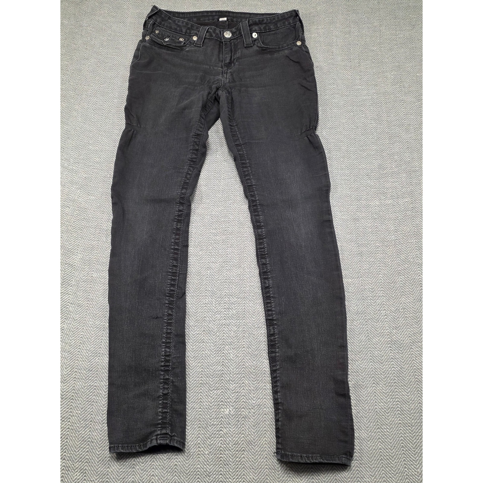 True Religion Skinny Flap Black Grey Stitching Low Rise Jeans Woh699sbj9 Size 29